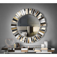 Knightsbridge - Rose Gold Wall Round Mirror 3D Effect Mirrored Design Perfect For Hallway Living Room Bedroom
