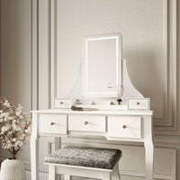 Savannah White Dressing Table with Vanity Touch Mirror LED Lights and 5 Drawers Stool Set For Bedroom Makeup Jewellery Storage - White