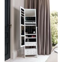 Nikita White Standing Full-Length Mirror Jewellery Cabinet with Internal LED Lights 6 Drawers - White