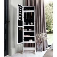 Renee Deluxe Full Length Mirrored Jewellery Cabinet with Touch LED Lights & Shelves Bedroom Furniture Cosmetics Makeup Organiser (White) - White