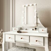 Arianna Deluxe x Nikita Set White Dressing Table with Hollywood bulbs Mirror Jewellery Cabinet Makeup Storage - White