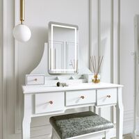 Savannah x Renee White Dressing Table Touch Screen LED Light Rectangle Mirror Jewellery Storage Makeup Cabinet - White