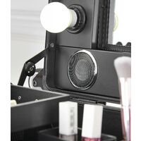 Kenzie Makeup Trolley Case with Hollywood LED Light Mirror Touch Sensor Bluetooth Speaker USB Charger Black White - Black