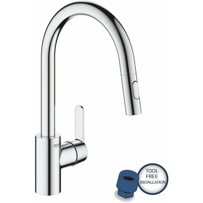 Grohe Get - Miscelatore da lavello con doccetta estraibile, cromo 31484001