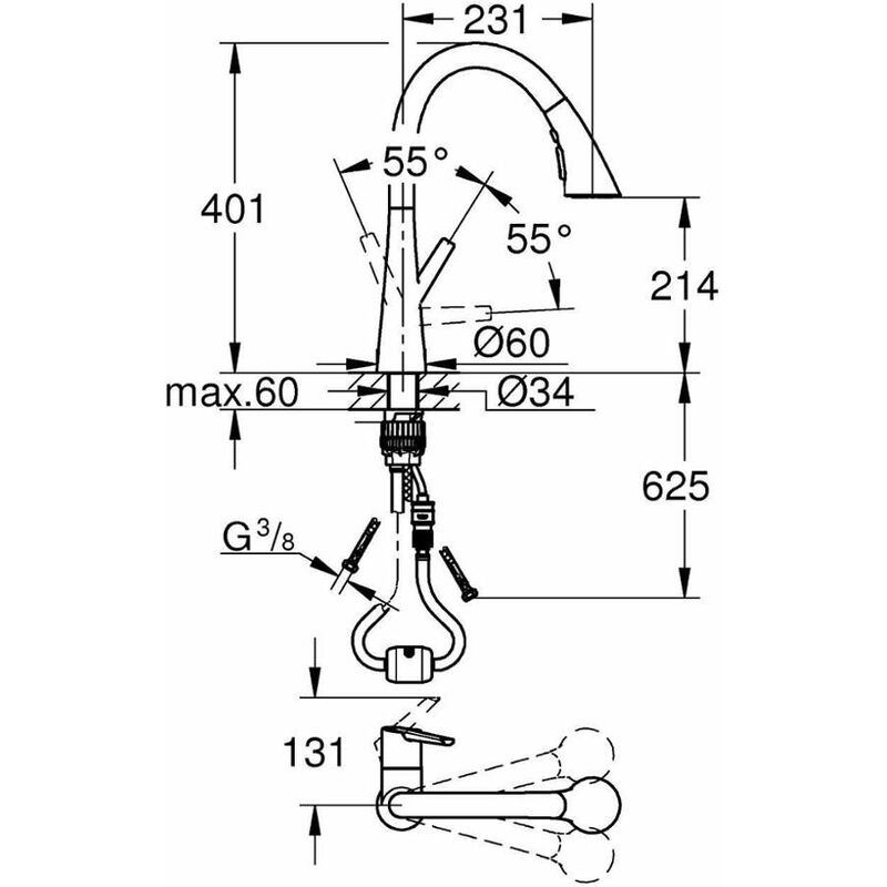 Grohe Zedra miscelatore monocomando per lavello con doccetta estraibile a 3  getti, finitura cromo - 32294002