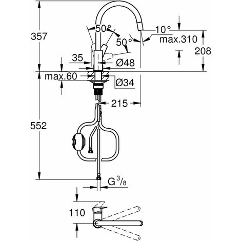Grohe Start Edge - Miscelatore da lavello con bocca di erogazione estraibile, cromo 30550000