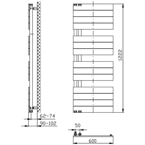 Aqualine Scaldasalviette - Scaldasalviette Mili, 60x122 cm, 632 W, nero opaco DC626T