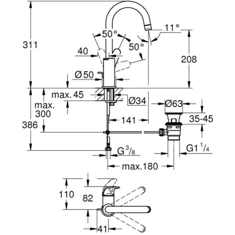 Grohe Swift - Miscelatore da lavabo, con sistema di scarico, avvio a freddo, cromo 24330001