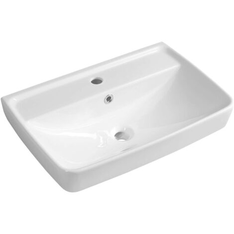 Aqualine Sanitari in ceramica - Lavabo 60x40 cm, con troppopieno, con foro per miscelatore, bianco TU0351