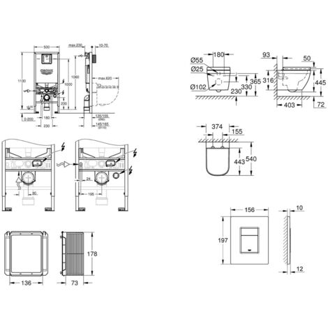 Rapid SLX Modulo Per Vaso Sospeso Altezza Installazione 1.13 M Con Predisposizione Idrica E Elettrica Per Shower Toilet 39865000