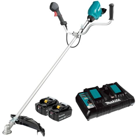 Makita Attrezzature da giardino - Decespugliatore a batteria 18V, sbraccio 43 cm, 2 batterie Li-Ion da 5,0 Ah, caricabatterie DUR369APT2