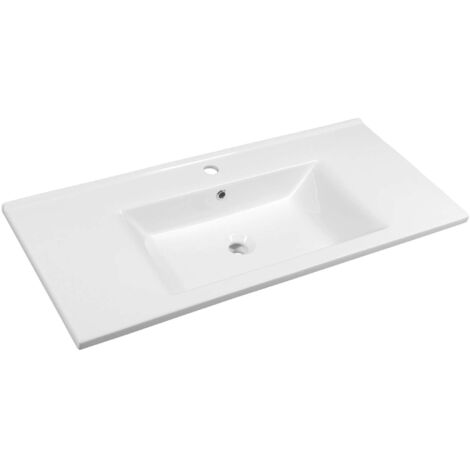 Aqualine Zuno - Lavabo 100x46 cm, con troppopieno e foro per miscelatore, bianco 9100