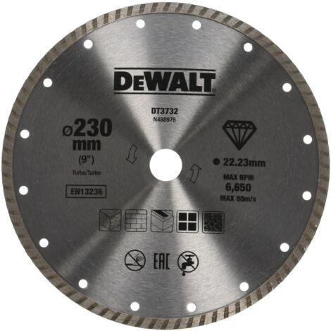 DeWalt DT3732-QZ Disco Sinterizzato Turbo a Corona Continua Scanalata, Materiali da Costruzione, 230 x 22.2 x 7 mm