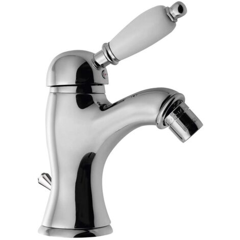 Sapho Kirké - Miscelatore bidet stan in piedi con scarico, leva bianca, cromo KI03BC