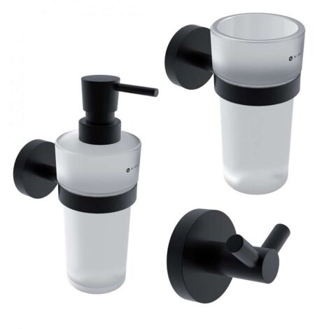Nimco Unix - Set di accessori da bagno, vetro satinato/nero opaco UNC set-31W-T-90