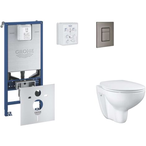 Grohe Rapid SLX - Set con modulo d'installazione per WC a parete, copriwater WC SoftClose, placca di comando Skate Cosmopolitan, Hard Graphite spazzolato SANI11BB5102