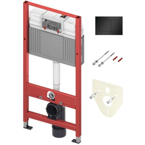Tece TECEbase - Installazione a parete per WC sospeso, con cassetta di scarico Base, inclusa placca di comando e isolamento acustico, altezza di installazione 1,12 m, nero opaco 9400414
