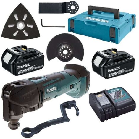 Makita Utensili - Levigatrice multifunzione oscillante a batteria 18V con accessori, 2x batterie da 3,0 Ah, caricabatterie DTM51RFJX1 (1/2)