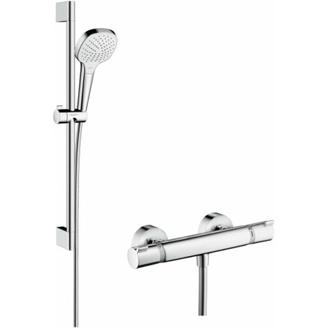 Hansgrohe Croma Select E - Set doccia Vario con termostato, 3 getti, asta doccia 65 cm, bianco/cromato 27081400