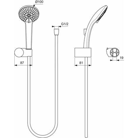 Ideal Standard Idealrain - Set doccia con doccetta a mano 100 mm, 3 getti,  flessibile con supporto