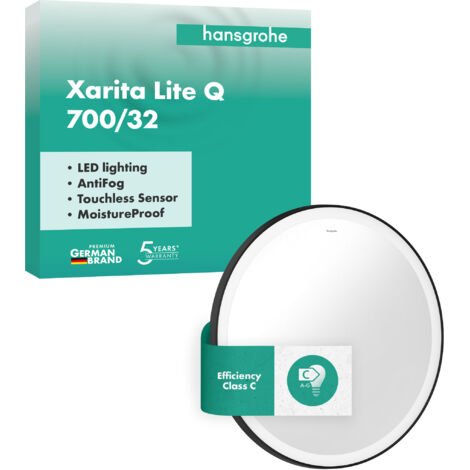 Hansgrohe Xarita Lite S - Specchio con illuminazione LED e riscaldamento, diametro 70 cm, sensore IR, nero opaco 54979670 (1/5)