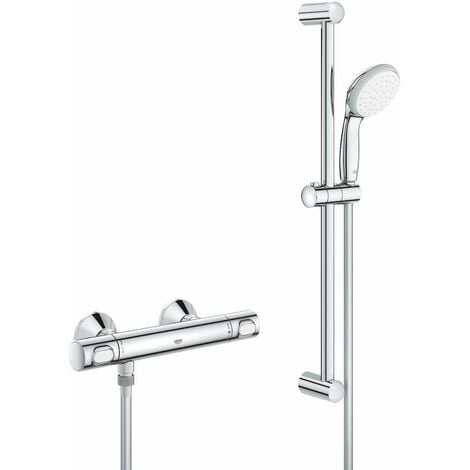 Grohe Precision Flow - Set doccia termostatico a parete, con asta