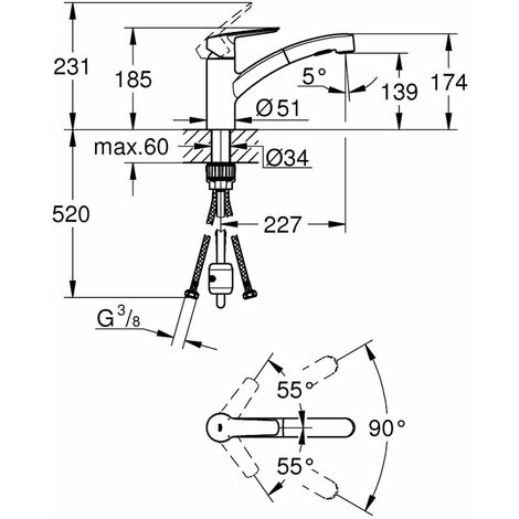 Grohe Get - Miscelatore da lavello con doccetta estraibile, cromo 31484001