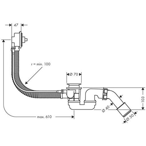 Hansgrohe Flexaplus - Unitá interna di scarico e troppopieno per vasche da bagno normali 58140180 (1/3)