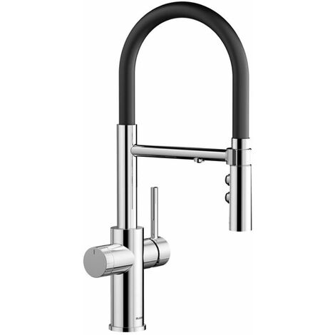 Blanco Catris S - Miscelatore da lavello, con braccio di erogazione flessibile e funzione di filtraggio, cromo/nero 526705
