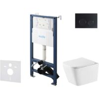 kielle Genesis New - Set bâti support, WC Arkas I, Vortex Rimless+, siège softclose et bouton-poussoir Gemini New II, noir mat 30528SS78