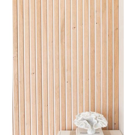Lot de 2 panneaux tasseaux MDF chêne clair sur fond blanc 2500 x 300 x 20 mm-1,435 M2 PEFC 70%