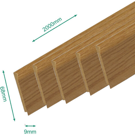 Pack promotionnel de 5 plinthes MDF revetu chêne bord arrondi 2000 x 68 x 9 mm .