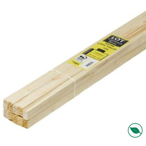 Forestea – Lot de 10 tasseaux sapin brut 2000 x 27 x 15 mm traité classe 2 – Label PEFC 70% – Pour cloisons et supports en bois dur