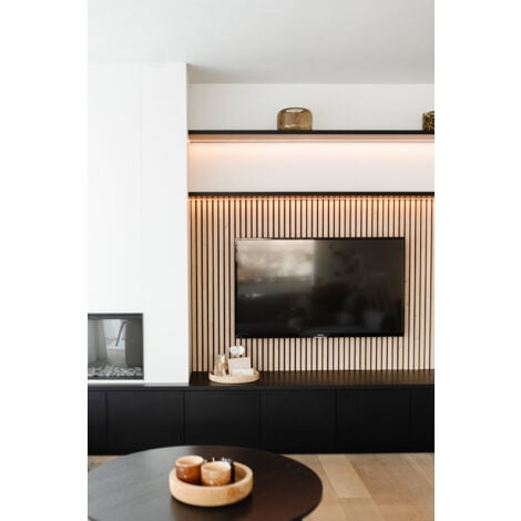 Lot de 2 Panneaux tasseaux MDF chêne clair sur fond noir 2500 x 300 x 20 mm-1,435 M2 PEFC 70%