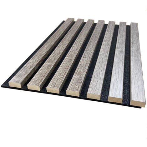 Lot de 2 Panneaux tasseaux acoustic lamelles MDF chêne gris sur fond noir 2600 x 300 x 17 mm -1,56 M2 PEFC 70%
