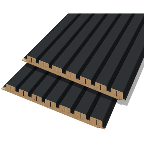 Lot de 2 demi-panneaux mural décoratif lamelles MDF noir sur fond noir 1250 x 287 x 20 mm-0,72 M2 PEFC 70%