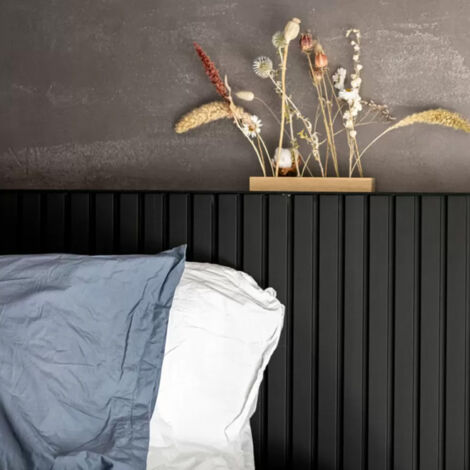 Lot de 2 demi-panneaux mural décoratif lamelles MDF noir sur fond noir 1250 x 287 x 20 mm-0,72 M2 PEFC 70%