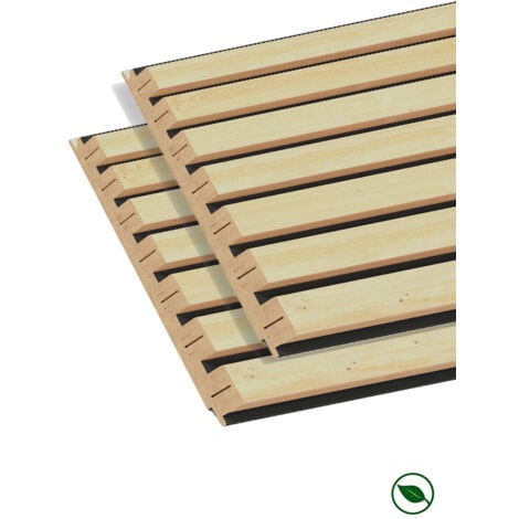 Lot de 2 demi-panneaux mural décoratif lamelles MDF chêne clair fond noir 1250 x 287 x 20 mm-0,72 M2 PEFC 70%