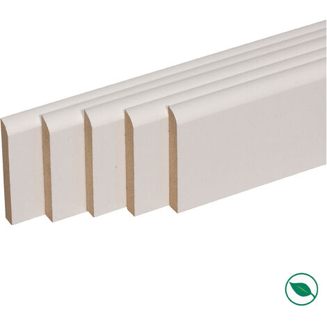 Pack de 5 plinthes bord arrondi MDF revêtues blanc 2200 x 96 x 10 mm PEFC 70%