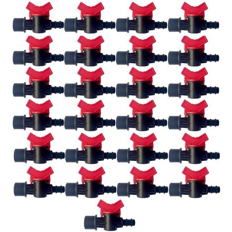 Vanne interrupteur d'irrigation goutte à goutte 16 mm x 3/4, robinet d'arrêt pack de 25 unités.  Offre exclusive