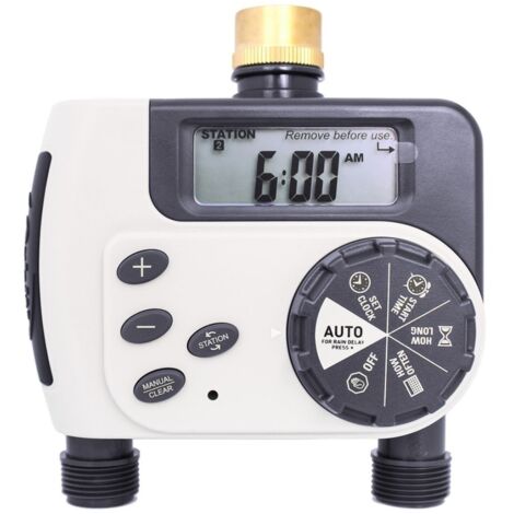 Minuterie de robinet numérique double – Programmateur arrosage 2 zones – Alimentation 2 piles AA – Résistance à l'eau – Mode manuel – Orbit