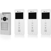 Système d’interphone vidéo Smartwares DIC-22132 – 480p – Écran LCD de 3,5” (8,9 cm) – Caméra panoramique / inclinaison à 15° – Facile à installer – Étanche – 12 mélodies – Vision nocturne – Kit pour 3 appartements - Blanc