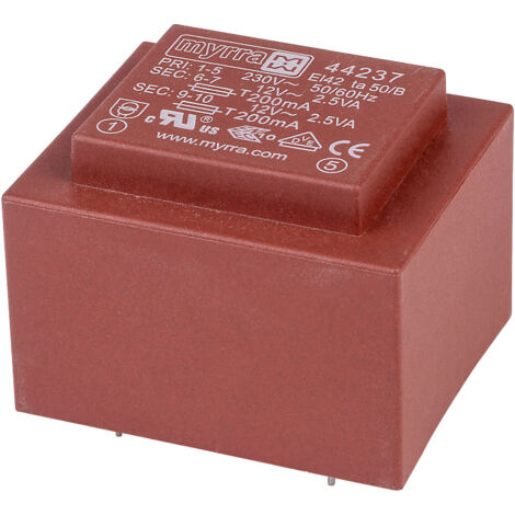 Myrra 44237 Transformer for Myrra PCB, 12V a.c., 230V a.c., 5VA, 2 outputs
