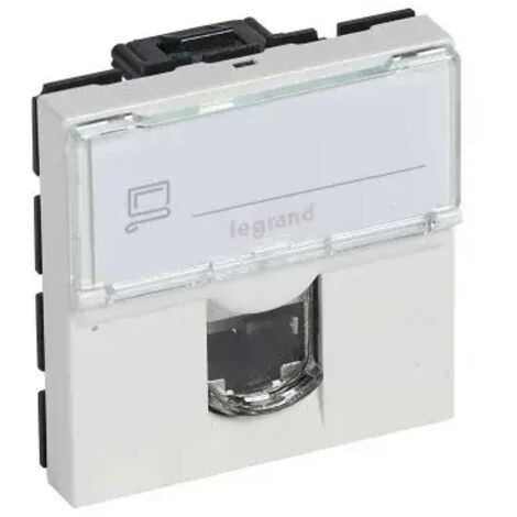 Toma RJ-45 Mosaic Categoría 6A, STP 2 Módulos, Color Blanco Con Tapa Verde Blindaje Metal 360deg 076524
