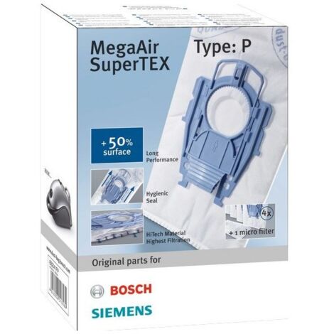 Confezione 4 sacchetti Tipo P MegaAir SuperTEX per Aspirapolvere Bosch