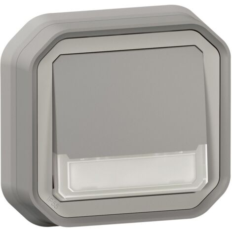 LEGRAND Plexo New Beleuchteter Taster – Wechselkontakt NO+NC, 12V LED, 10A/250V, Ultraweiß, Mit Beschriftungsfeld (069634L)