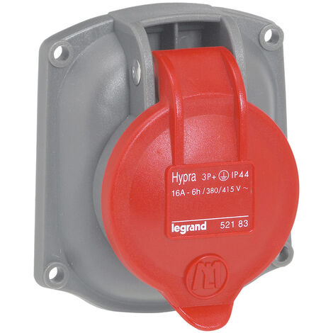380//415 V~ PRISE 3P+T PLASTIQUE 52223 SOCLE TABLEAU HYPRA IP44 16A
