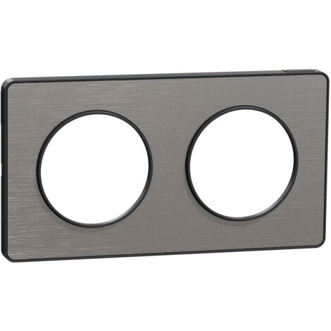 Plaque de finition 2 postes 4 modules aluminium brossé avec liseré anthracite horiz/vert entraxe 71mm Odace SCHNEIDER