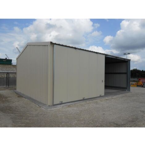 4M – Bâtiment métallique double pente 80m² – Dimensions 8m x 10m – Ossature en acier galvanisé – Couverture en bac acier laqué