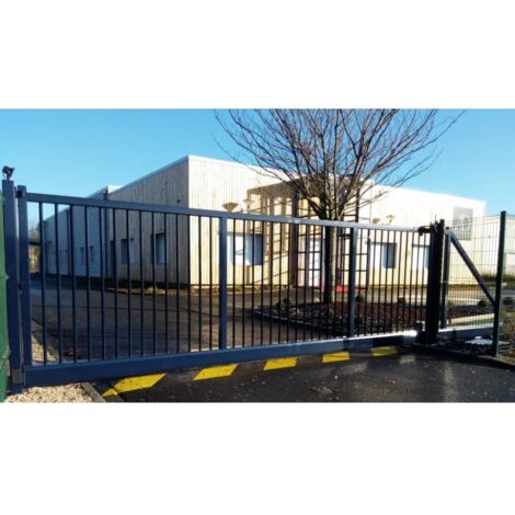 Portail Industriel Autoportant Galvanisé Plastifié L12000 H2000 ARES45L Série Lourde Barreaudé Noir (1/5)